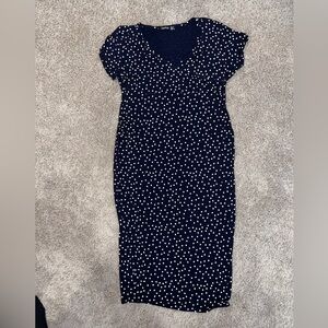Boohoo Maternity Navy and White Polka Dot Midi Dress